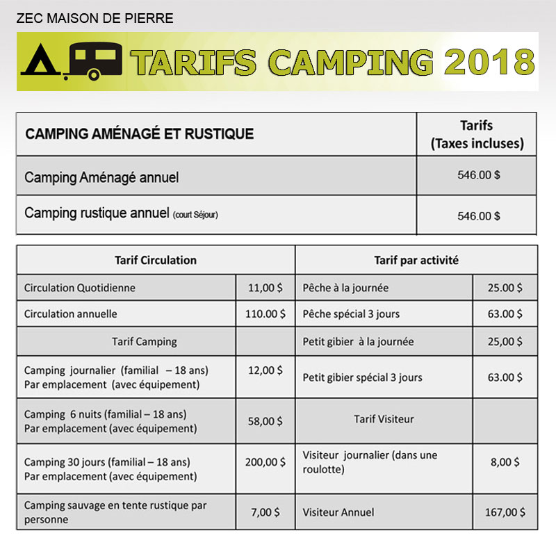 Grille Tarifs Camping2018